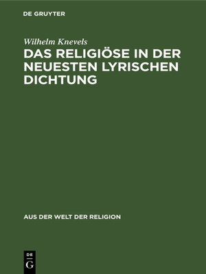 cover image of Das Religiöse in der neuesten lyrischen Dichtung